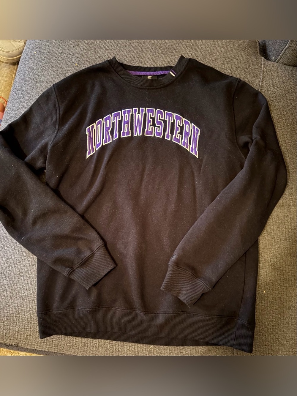 Colosseum Black Crewneck with Purple Northwestern Arch